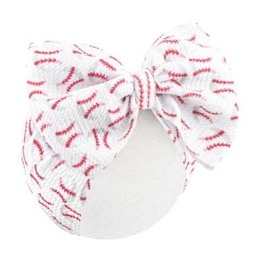 Imagem de Lanmerry Faixas de cabeça de beisebol para meninas, laços de cabelo macios, acessórios de cabelo para recém-nascidos, bebês, esportivos, roupas de bebê