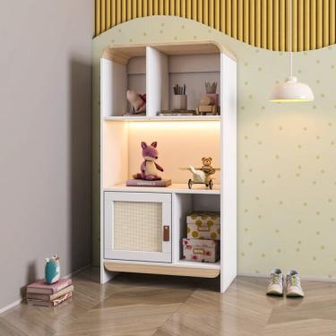 Imagem de Estante Infantil Wave 1 Porta Em Rattan, Com Led E 4 Nichos C