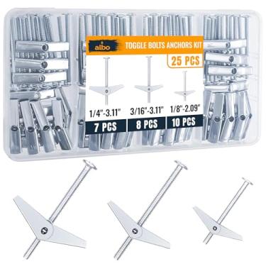 Imagem de ALBO Kit de âncoras de parede ocas resistentes de 25 peças para tetos de drywall com mola de parafuso/Inclui parafusos de alternância e porca de asa sortidos em 3 tamanhos (1/20.3 cm, 3/40.6 cm, 1