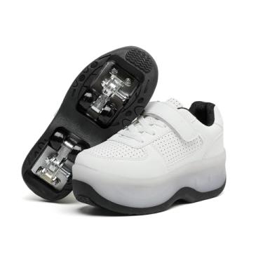 Imagem de Peggy Piggy Tênis infantil com rodinhas para meninos e meninas (PP2503-branco-33)