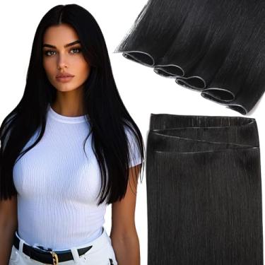 Imagem de Lacer Costurar Em Extensões De Cabelo Humano Real Natural Preto Invisível 18" Uma Peça Genius Trama Remy 50G