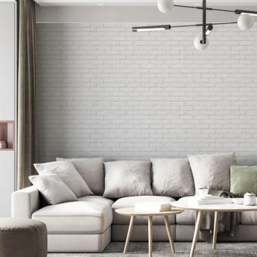 Imagem de Papel De Parede Adesivo Tijolo Rústico Branco - 3,0M - Gh Papel De Par