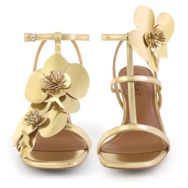 Imagem de LACIKOSZ Sandálias Femininas Douradas Com Salto Alto, Tiras No Tornozelo, Quadradas, Bico Aberto, Tiras, Orquídea, Sapatos De Casamento Elegantes E Sensuais