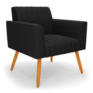 Imagem de Poltrona Viena Gomada Suede Preto Pés Palito Castanho - D'rossi