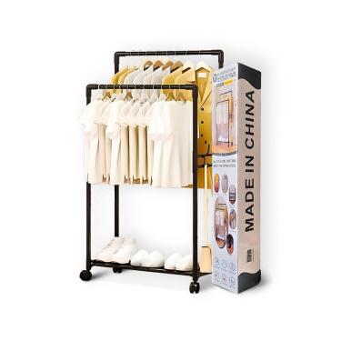 Imagem de Cabideiro Arara Dupla Preto Multiuso Com Lugar Para Sapatos