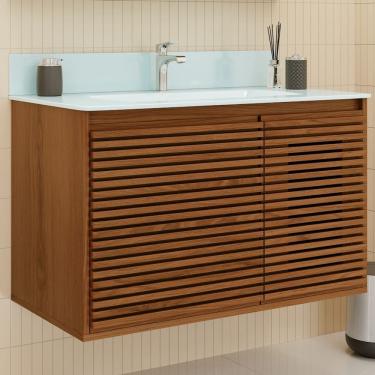 Imagem de Gabinete Ripado 80 Freijó Creta com Bancada de Vidro