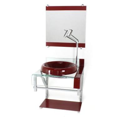 Imagem de Gabinete de vidro 40cm para banheiro curvado duplo pc cuba chapéu verm