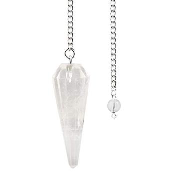 Imagem de General Gemstone Pêndulo de pedra preciosa de cristal de quartzo natural - cor clara - ponta hexagonal, radiestação, adivinhação, carregamento de Reiki, cura de chacras (transparente)