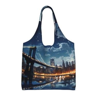 Imagem de HJRT Sacola de lona estética para mulheres, sacola de compras de grande capacidade, bolsa de ombro, luz da lua, bolsas de compras reutilizáveis, sacolas de presente para trabalho, praia, viagem, preto