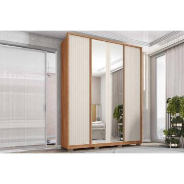 Imagem de Guarda Roupa Solteiro 4 Portas (2 c/ Espelho) e 3 Gavetas Lior Lux Freijo/Off White Mr - Caemmun