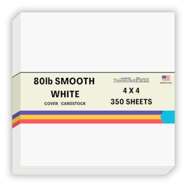 Imagem de Tamanhos pequenos – Lençóis de papelão branco liso – 80 # (80 lb/libras) – Papel fino para cartão de peso da capa para resultados de qualidade em um acabamento suave, Bright White, 4x4 – 350 Sheets