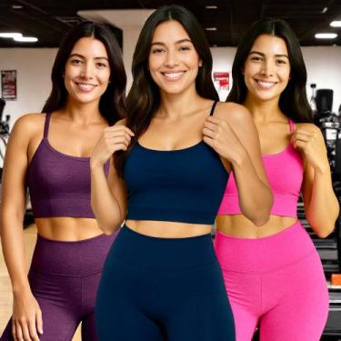 Imagem de KIT 3 Tops ALÇA FINA Bojo Fitness Slim Suplex Sutiã Esportivo Corrida 