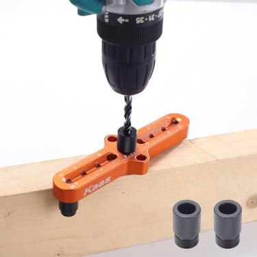 Imagem de Kaas Kit de gabarito de cavilha autocentralizadora – Ferramenta premium para marcenaria com localizador central de linha – Guia de perfuração para furos retos precisos – Inclui guias de brocas manuais