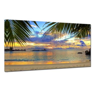 Imagem de Natureza Panorâmica Tropical Palmeira Ondas do Oceano Imagem de Paisagem Árvore de Coco Decoração de Escritório em Casa Tamanho Extra Grande Emoldurado Pôr do Sol Praia Arte para Sala de Estar Quarto