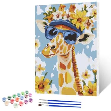 Imagem de NAIMOER Kits de pintura de girafa animal por números para adultos iniciantes com moldura de madeira, kits de pintura em tela para adultos, pintura fácil de pintar em acrílico DIY para decoração de