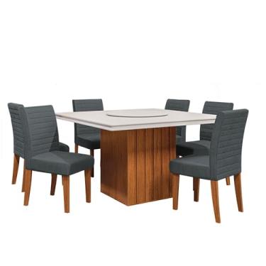 Imagem de Conjunto Sala de Jantar Amsterdã New Mesa com Tampo Giratório 6 Cadeiras Creta Madeirado/Grafite