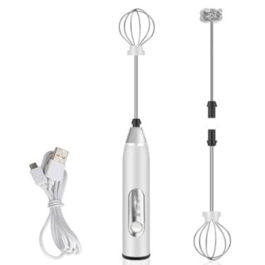Imagem de Mixer, Multiuso, Portatil, com hastes em inox, Elétrico e Recarregável, com 2 Batedores, 1 com Mola e 1 Fuê (Branco)