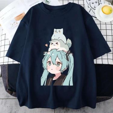 Imagem de Camiseta Hatsune Miku Gatinho Unissex - sneko, Azul, G