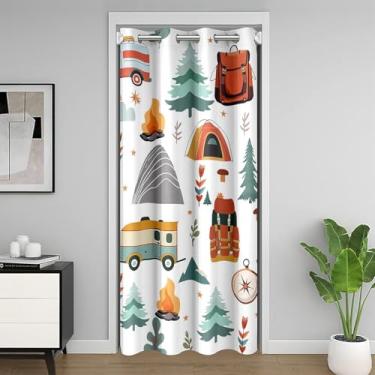Imagem de jejeloiu Cortina de porta Happy Camping para privacidade de entrada, 106 x 203 cm, 1 painel, capa para armário de viagem, bolsa de viagem, barraca, bússola, impressão, divisória de quarto, portas de