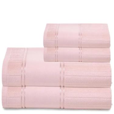 Imagem de Kit 2 Toalhas De Banho E 2 Rosto Para Pintar Artesanalle – Jogo de Toalhas Premium 2 Peças com Barra para Pintar ou Bordar em Máquina – Diversas Cores (Rosê 9933)