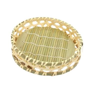 Imagem de IEUDNS Bandeja de bambu para frutas, bandeja trançada de bambu, peça central de jardim, cesta redonda para armazenamento de alimentos e servir para, Grande 20cm