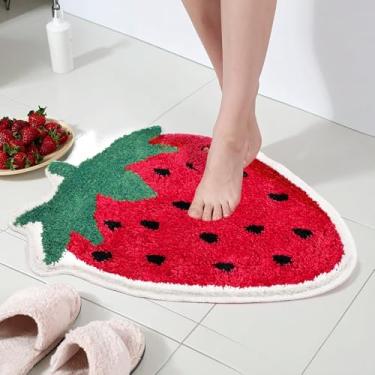 Imagem de Tapetes de banheiro de morango, tapetes de banheiro vermelhos antiderrapantes absorventes de luxo, em forma de fruta, banheira, divertidos, tapetes de chuveiro laváveis