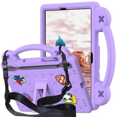 Imagem de Kwamaz Capa infantil para Samsung Galaxy Tab S10 FE de 10,9 polegadas, para tablet Tab S9 FE de 10,9 polegadas, capa infantil de EVA à prova de choque com alça de suporte (roxa)