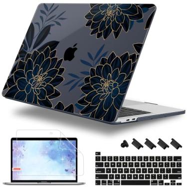 Imagem de Lepeoac Capa para MacBook Pro de 13 polegadas com/sem Touch Bar (2016-2022, M2 A2338 M1 A2289 A2251 A2159 A1989 A1706 A1708), capa rígida + capa de teclado + plugue de poeira, dália floral