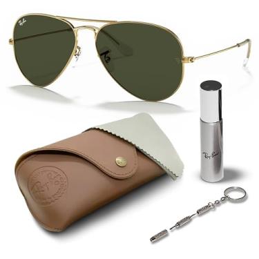 Imagem de Ray-Ban RB3025 Óculos de sol clássicos em forma de aviador com kit de óculos – protetores de nariz ajustáveis – Óculos de sol retrô, Armação dourada polida Arista | Lente verde G-15, 62mm