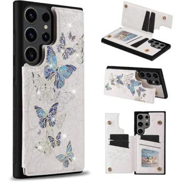 Imagem de UEEBAI Capa carteira para Samsung Galaxy S24 Ultra 5G com porta-cartões, capa floral de couro PU com suporte e bloqueio de RFID fecho magnético duplo Rilievo Flower Flip Case para mulheres meninas