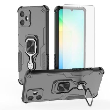 Imagem de Furiet Capa de celular para Samsung Galaxy A06 5G com protetor de tela de vidro temperado, suporte de anel antiqueda para airbag, acessórios finos elegantes e finos para celular antiderrapante TPU