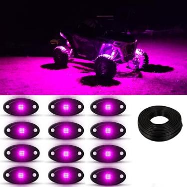 Imagem de KBEKYM Kit De Luzes De Led Rosa Roxo Para Rochas, 12 Pods, 6000K, Fio De Extensão De 39 Pés, Ip68 À Prova D'Água Para Atv, Rv, Utv, Suv, Caminhonetes Off-Road, Barcos De Golfe, Carros, Iluminação Br