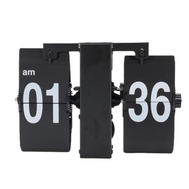 Imagem de Jiawu Relógio para Baixo, Relógio Retro de 12h, Giro Automático Digital Silencioso, Relógios Mecânicos de Mesa Operados por Bateria, Decoração de Quarto para Em Casa No (Painel preto letras brancas)