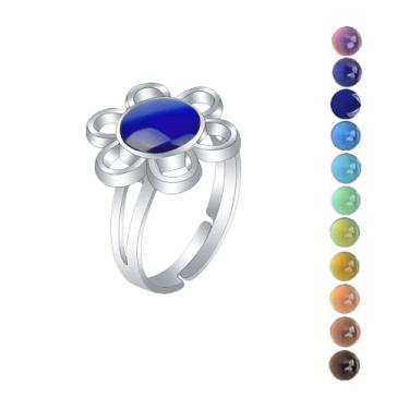 Imagem de AINILOVE Anéis de humor femininos luminosos que mudam de cor, anel de humor com cristais de pedra preciosa dinossauro/tartaruga/borboleta/paz/coração/girassol/golfinho/unicórnio, presentes de festa de