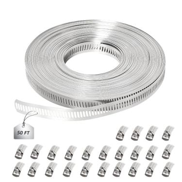 Imagem de Kit sortido de braçadeira de mangueira de aço inoxidável 304 DIY, braçadeira de mangueira de banda grande 1,5 m correia de metal + 24 fixadores mais fortes, braçadeiras de mangueira de engrenagem