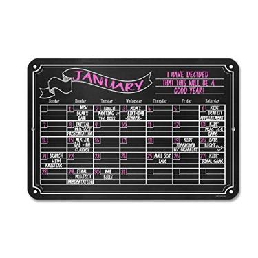 Imagem de Quadro estilo quadro-negro calendário de parede mensal 30,5 x 45,7 cm, placa de metal durável e fácil de pendurar na parede - personalizável com marcadores de giz líquido (não incluídos) HDG-1042