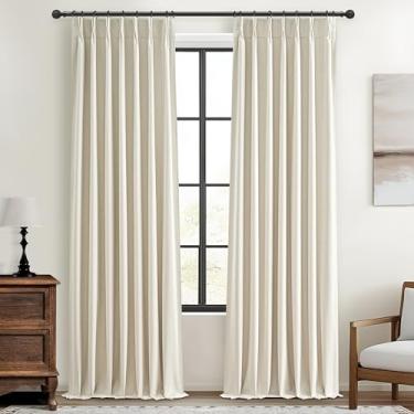 Imagem de Cortinas Pinch plissadas de linho creme, 250 cm de comprimento, para sala de jantar, conjunto de 2 painéis, cortina viral blackout neutra com ganchos e anéis para vidro deslizante/escritório/sala de
