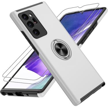 Imagem de Capa para Samsung Galaxy Note 20 Ultra com suporte de anel magnético de 360° e [protetor de tela HD × 2] capa para celular - cinza