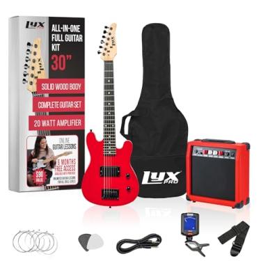 Imagem de LyxPro Guitarra elétrica de 76 cm e kit de iniciante para crianças com guitarra para iniciantes de tamanho 3/4, amplificador, seis cordas, duas palhetas, alça de ombro, afinador de clipe digital, cabo