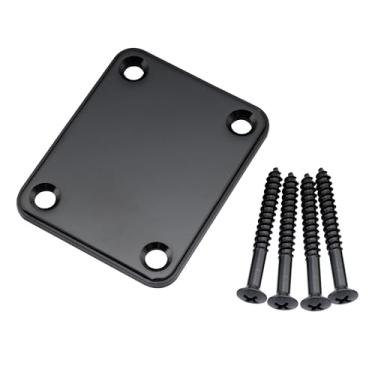 Imagem de SHENGSUI Placa de pescoço de guitarra de metal com 4 parafusos para substituição de guitarra elétrica ou baixo Fender Strat Tele preta