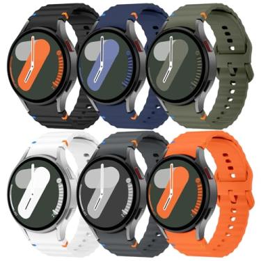 Imagem de Pacote com 6 pulseiras esportivas para Samsung Galaxy Watch 7 de 40 mm e 44 mm, pulseira de silicone macio sem lacunas para Galaxy Watch FE 6 5 4 mm de 40 mm e 44 mm/Watch 6/4 Classic 47 mm, 43 mm, 46