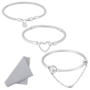 Imagem de PH PandaHall 3 estilos de pulseiras de prata com pingente de corrente de cobra, pulseiras delicadas para mulheres, pulseira com berloque, bolsa para fazer joias, artesanato, dia dos namorados, dia das