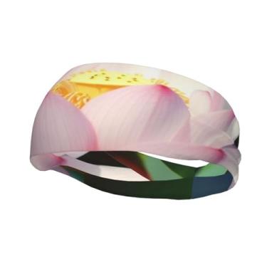 Imagem de Bandanas de corrida para homens e mulheres, flores de lótus, faixas de suor esportivas com absorção de umidade, lenço de cabeça atlético, faixa de cabelo elástica para tênis, basquete, corrida