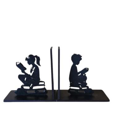 Imagem de Suporte Aparador de lIvros Decorativo Menina e Menina Organizador Bibliocanto Madeira