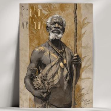 Imagem de Quadro Decorativo Orixá - Oxum, Oxóssi, Ogum, etc - Umbanda/Candomblé - Escolha 30 Obras! (Rústico, Preto Velho, 28x20cm)