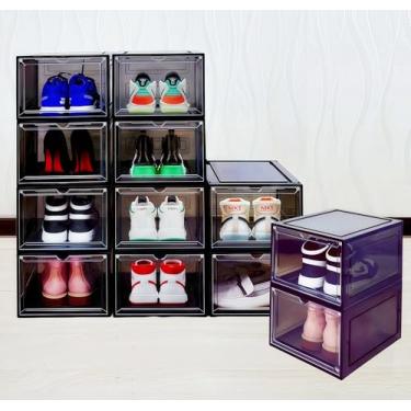 Imagem de JECCICHY Pacote com 12 caixas de armazenamento de sapatos pretas empilháveis, caixas de plástico para sapatos com tampas, armazenamento de tênis, transparente, grosso rígido, porta frontal suspensa