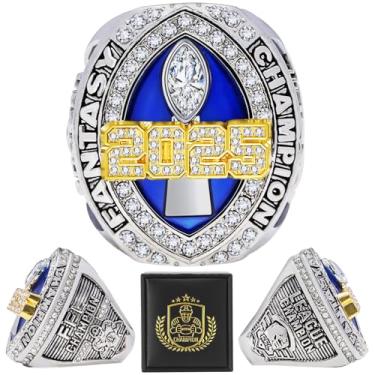 Imagem de LANGE HOME Anel de futebol de fantasia 2025, anel de campeonato de futebol de fantasia com caixa de presente de alta qualidade, prêmio premium de anéis de troféu campeão da liga para vencedor
