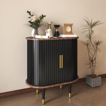 Imagem de Aparadores e buffets de 70 cm com armazenamento, armário de cafeteria para casa com prateleira ajustável, portas deslizantes caneladas, mesa de console de bar para sala de estar, entrada e sala de
