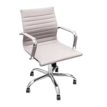 Imagem de Cadeira de escritório esteirinha baixa branca ergonômica de couro para computador ajuste de inclinação e altura ajustável do assento, com encosto baixo e assento giratório de 360° sala de jogos, casa