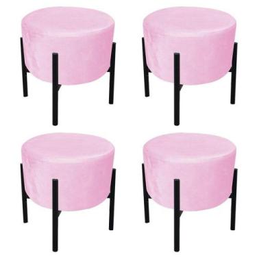 Imagem de Kit 04 Puffs Iron Suede Rosa Bebê Base Palito Drossi - MÓVEIS ATUAL